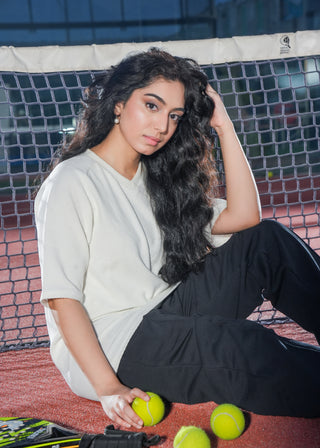 White Textured V-Neck Tee Ecowears Store