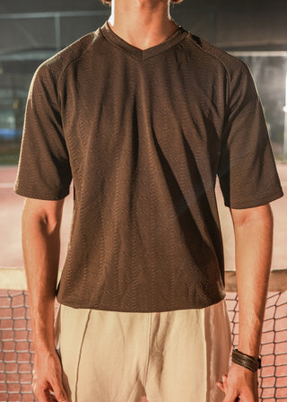 Dark Brown Textured V-Neck T-Shirt Ecowears Store