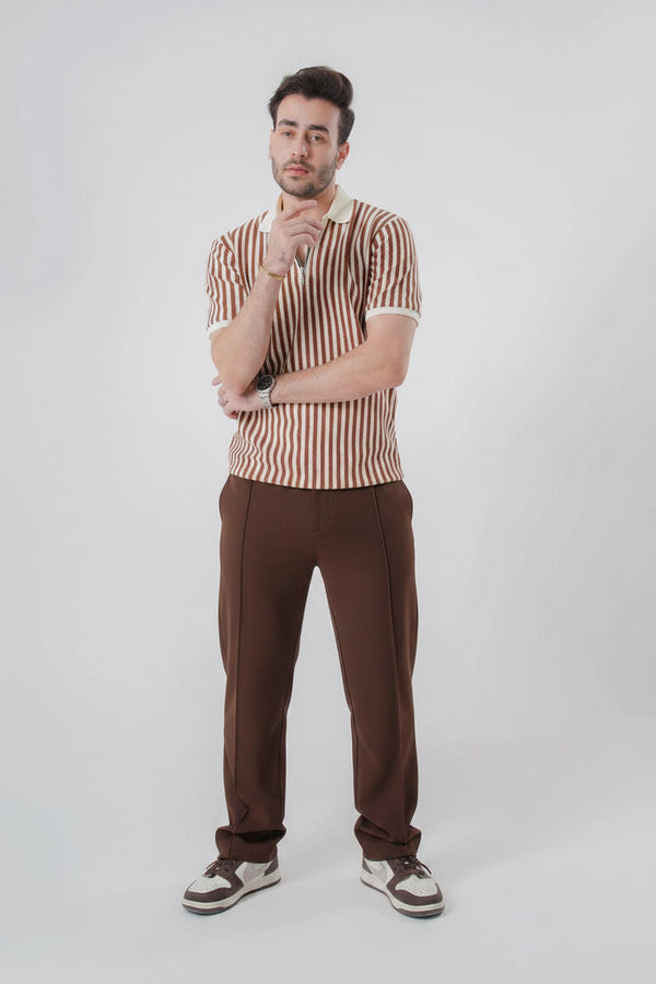 Classic Textured Trouser - Brown