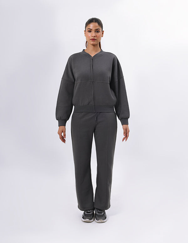 Dark Gray Plush Bomber Traksuit