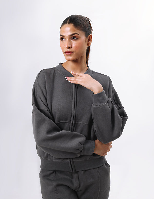 Dark Gray Plush Bomber Traksuit
