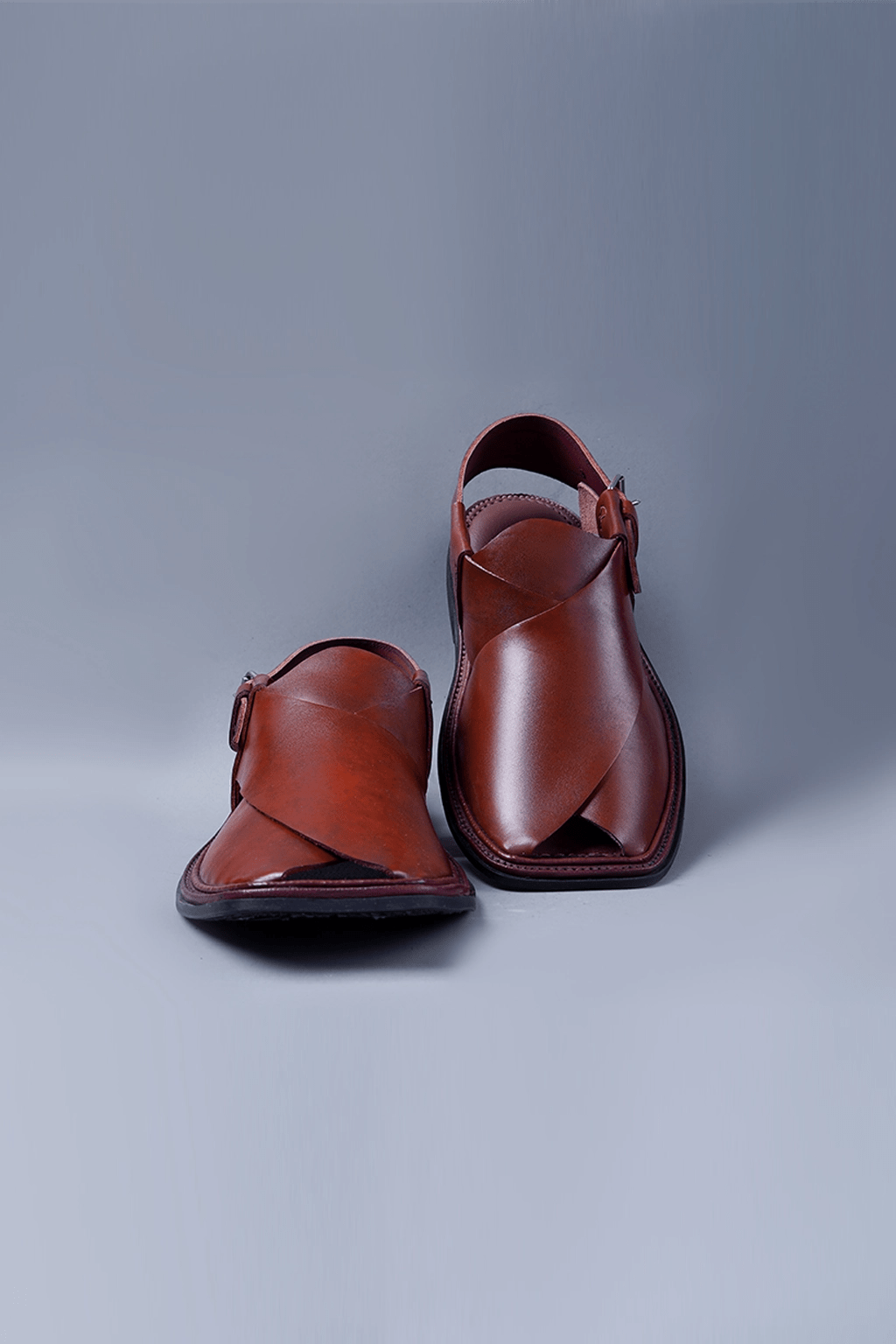 Deep Maroon Charsadda Chappal with Double Side Strap and Fine Stitch Detailing