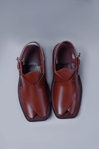 Deep Maroon Charsadda Chappal with Double Side Strap and Fine Stitch Detailing - Ecowears.pk