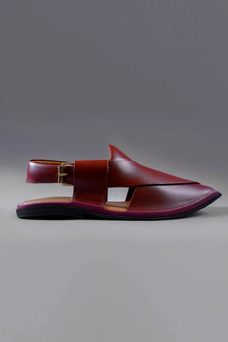 Deep Maroon Charsadda Chappal with Double Side Strap and Fine Stitch Detailing - Ecowears.pk