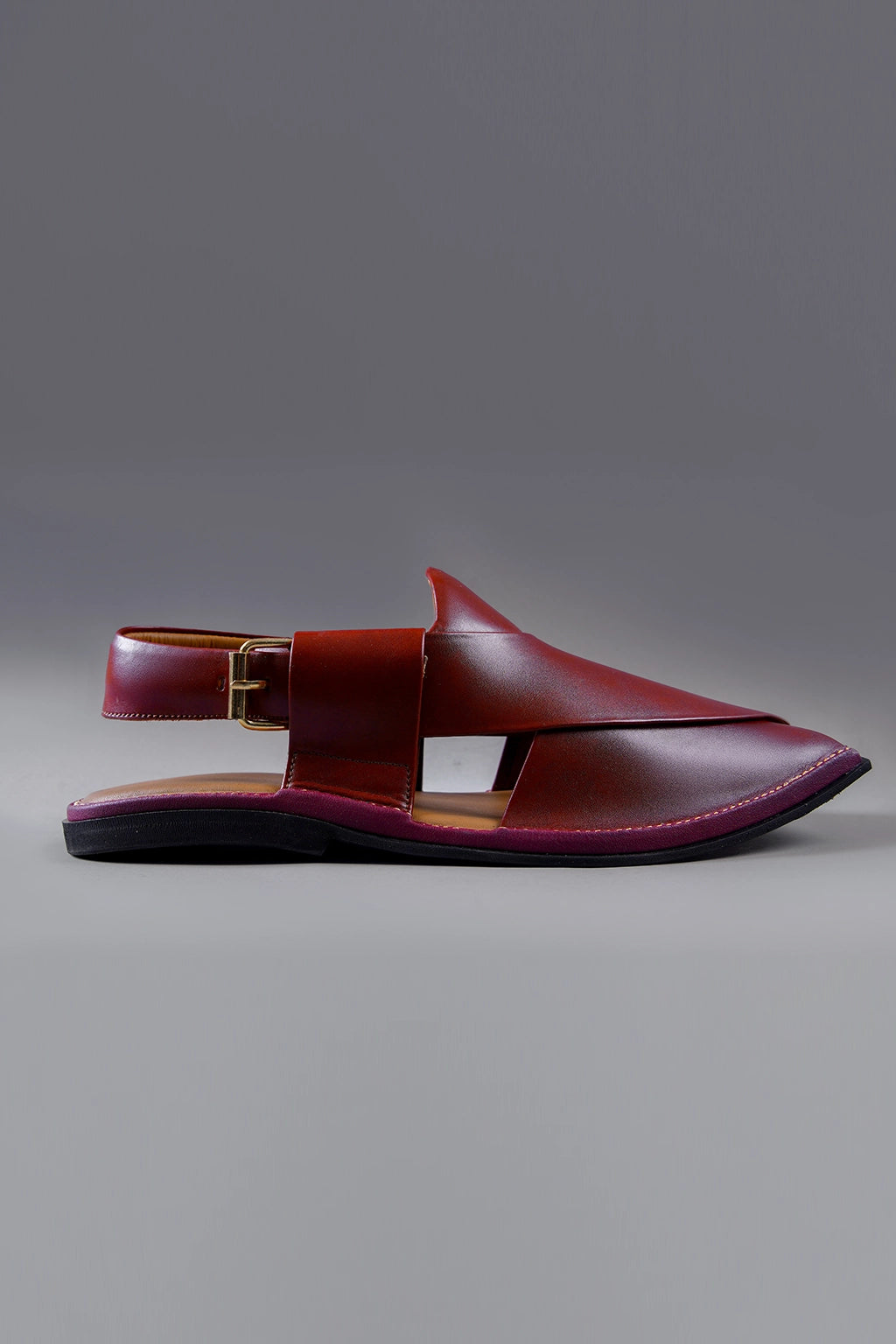 Deep Maroon Charsadda Chappal with Double Side Strap and Fine Stitch Detailing