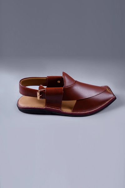 Deep Maroon Charsadda Chappal with Double Side Strap and Fine Stitch Detailing
