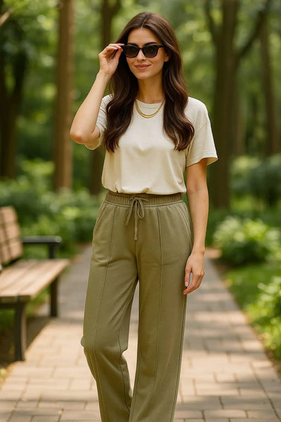 Dusty Olive Wide-Leg Trousers