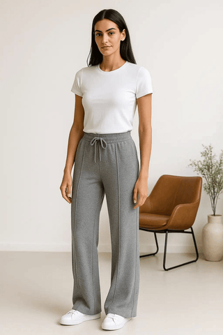 Elevate Wide-Leg Lounge Trousers – Heather Grey - Ecowears.pk