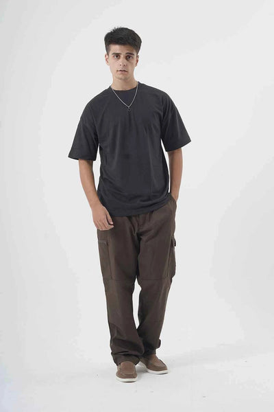 Essential Black Crewneck Tee with Drop Shoulder for Men