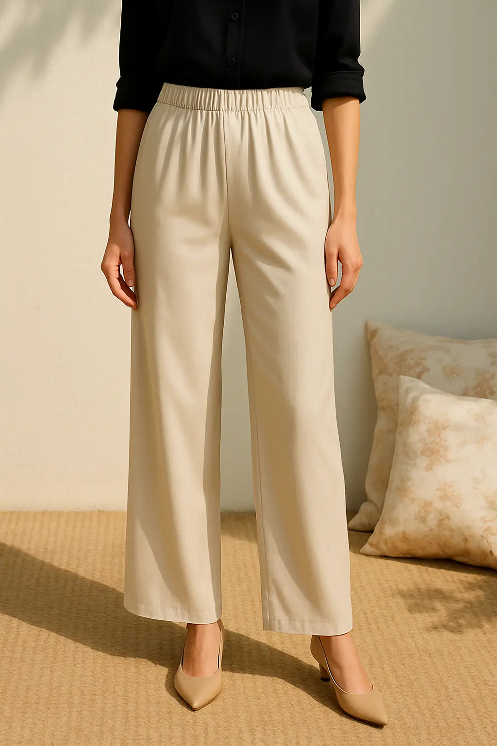Essential ESMARA Comfort Wide-Leg Trousers – Cream