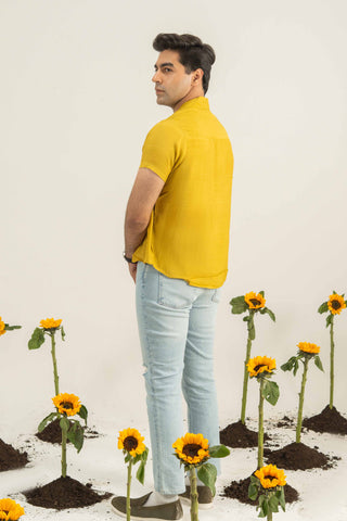 Bold Mustard Short Sleeve Shirt for Trendy Summer Looks