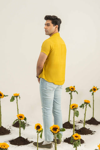 Bold Mustard Short Sleeve Shirt for Trendy Summer Looks