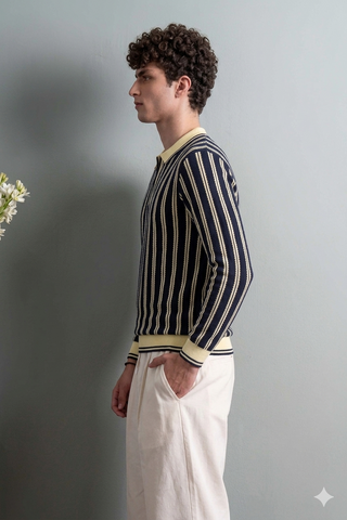 Black Shirt with White Vertical Striped Polo Shirt