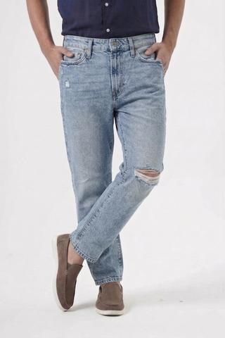 Light Blue Distressed Slim Fit Pants