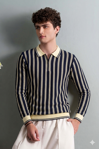 Black Shirt with White Vertical Striped Polo Shirt