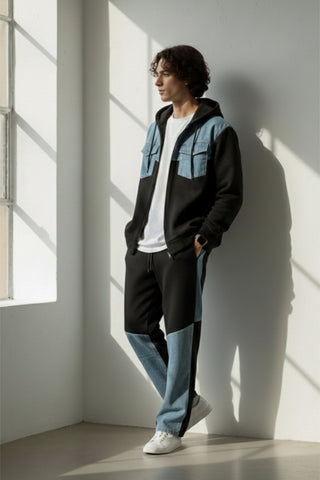 Men’s Black & Denim Panel Tracksuit
