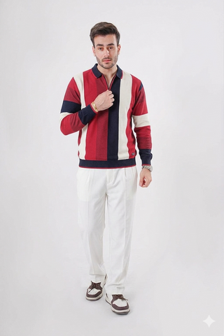 Bold Stripe Knit Polo – Red & Navy