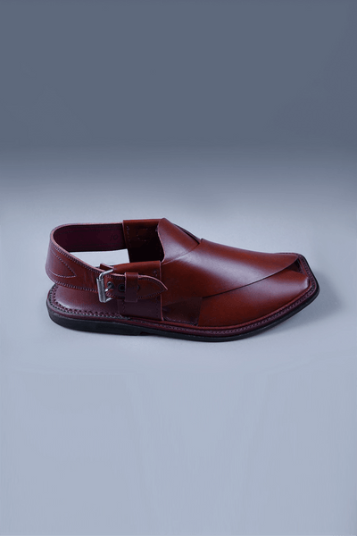 Glossy Cherry Brown Kaptaan Chappal with Signature Overlap Design and Square Toe
