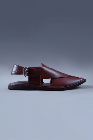 Glossy Cherry Brown Kaptaan Chappal with Signature Overlap Design and Square Toe - Ecowears.pk