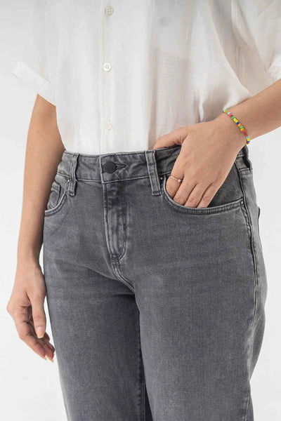 High Waist Straight Fit Washed Grey Denim Pants for a Trendy Minimal Look