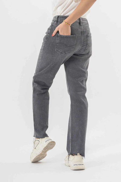 High Waist Straight Fit Washed Grey Denim Pants for a Trendy Minimal Look
