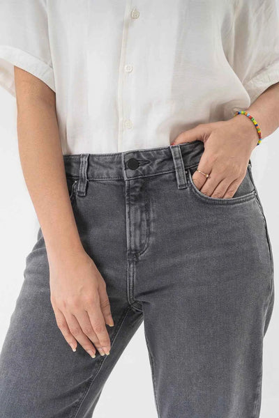 High Waist Straight Fit Washed Grey Denim Pants for a Trendy Minimal Look