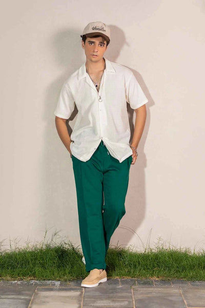 Ivory Textured Shirt & Emerald Green Trousers Set