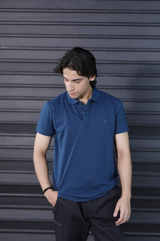 Classic Fit Polo Shirt for Men in Zinc Teal Textured Fabric