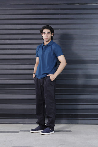 Classic Fit Polo Shirt for Men in Zinc Teal Textured Fabric