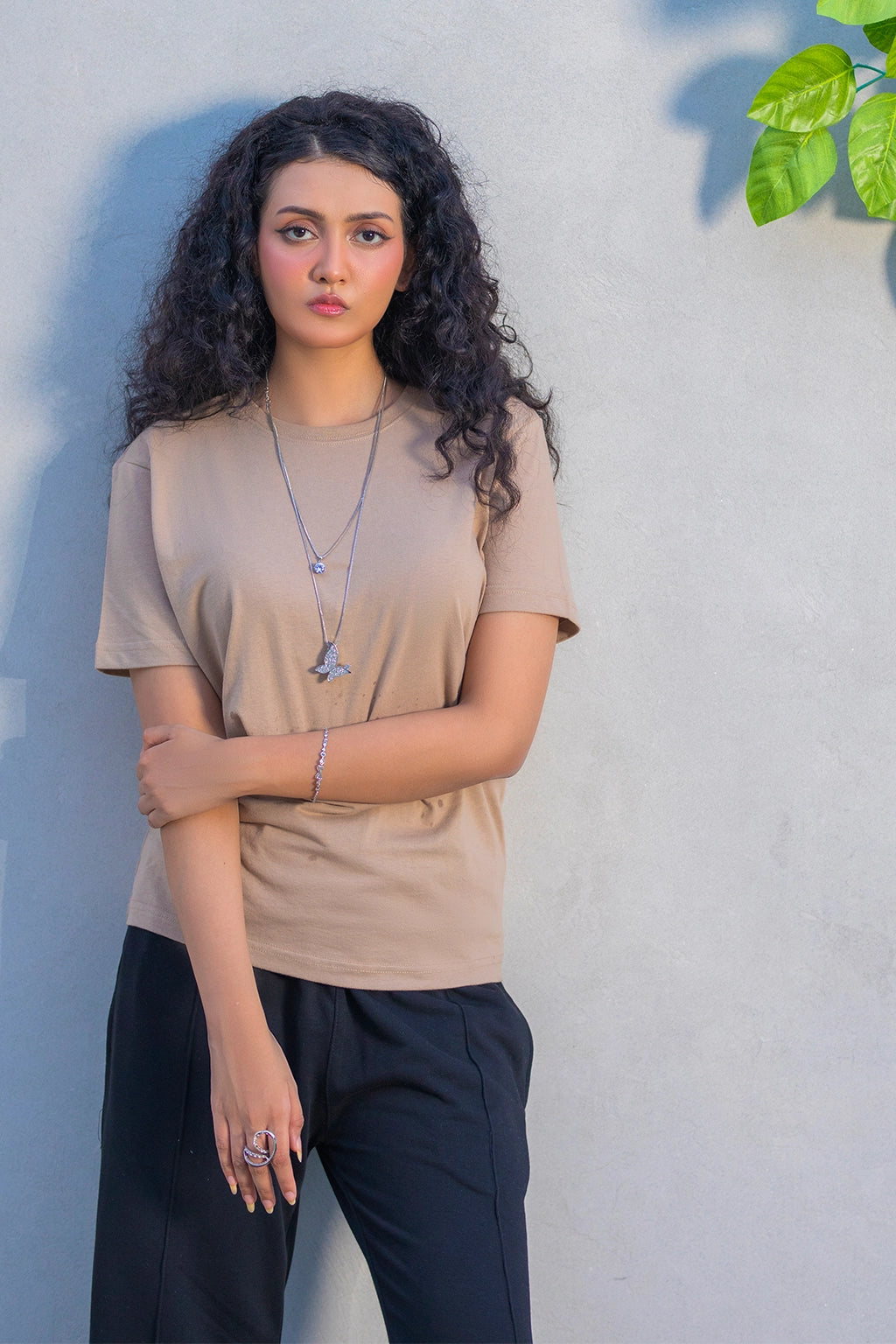 Khaki Beige Crew Neck T-Shirt – Women's Everyday Neutral Tee
