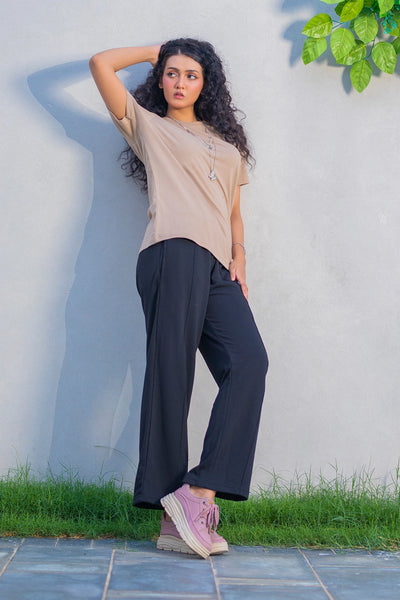 Khaki Beige Crew Neck T-Shirt – Women's Everyday Neutral Tee