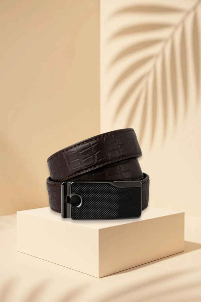 Leather Belt Brown – Embossed Leather with Automatic Buckle