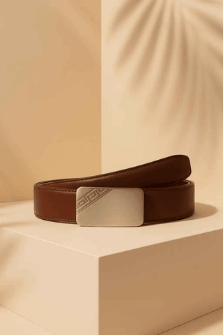 Leather Belt Brown – Slide Buckle with Metallic Texture - Ecowears.pk