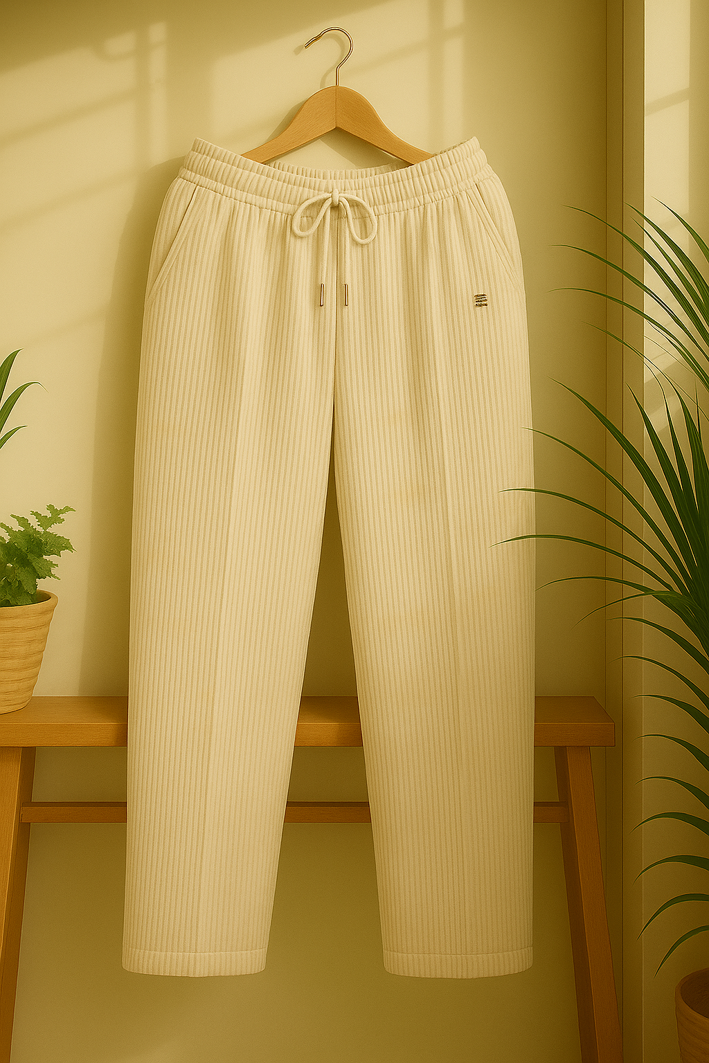 Light Olive Ribbed Premium Trouser – Modern Fit with Elegant Comfort