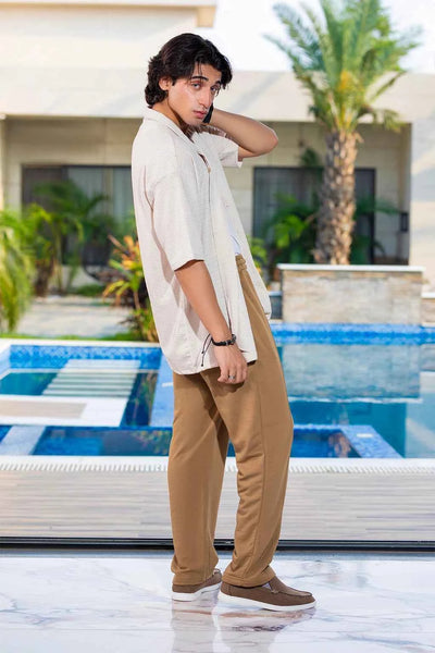 Lightweight Waffle Textured Shirt for Men – Creamy Beige Tone