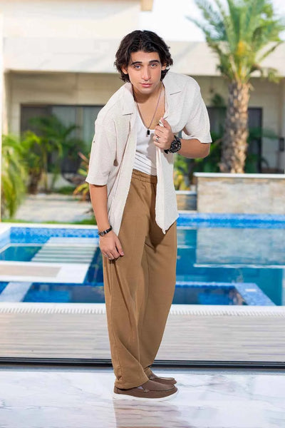 Lightweight Waffle Textured Shirt for Men – Creamy Beige Tone