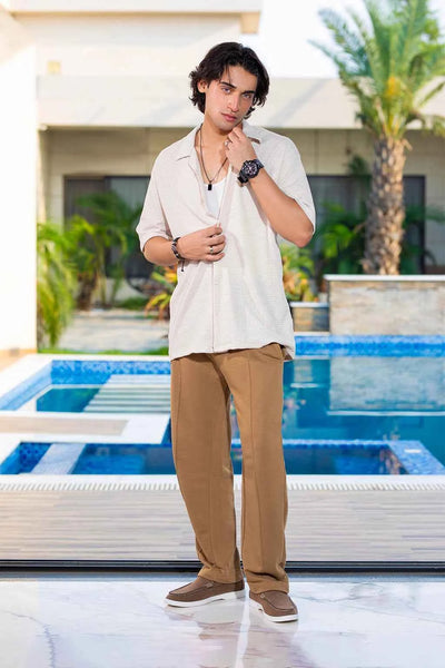 Lightweight Waffle Textured Shirt for Men – Creamy Beige Tone