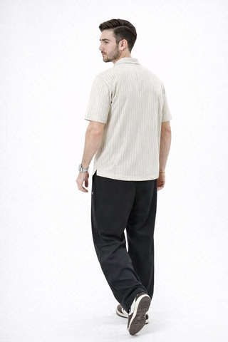 Beige Stripe Zip Polo Tee