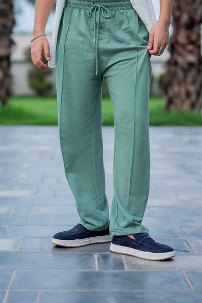 Luxury White Embroidered Shirt with Elegant Green Trousers