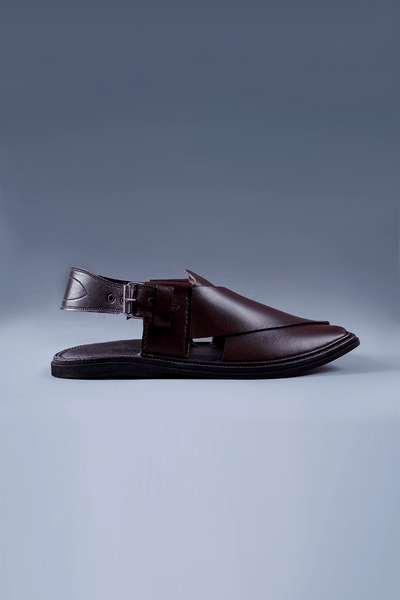 Maroon Leather Kaptaan Chappal with Classic Cross Strap Design