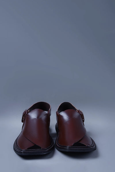 Maroon Leather Kaptaan Chappal with Classic Cross Strap Design