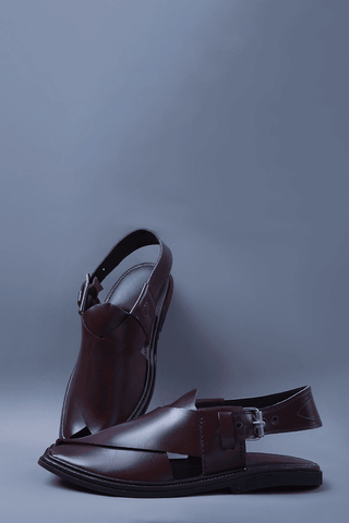 Maroon Leather Kaptaan Chappal with Classic Cross Strap Design - Ecowears.pk