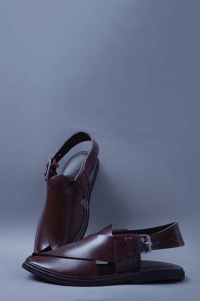 Maroon Leather Kaptaan Chappal with Classic Cross Strap Design