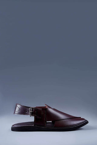 Maroon Leather Kaptaan Chappal with Classic Cross Strap Design - Ecowears.pk