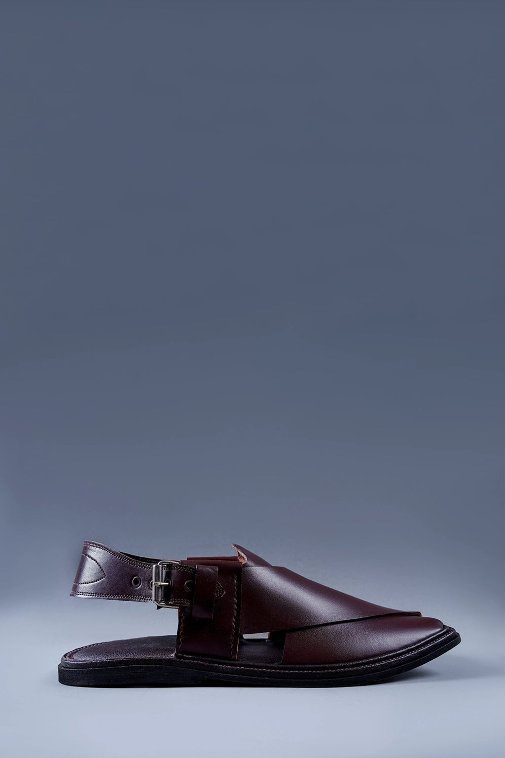 Maroon Leather Kaptaan Chappal with Classic Cross Strap Design