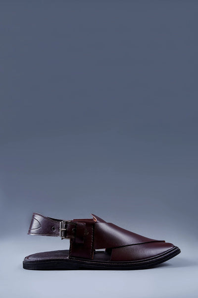 Maroon Leather Kaptaan Chappal with Classic Cross Strap Design