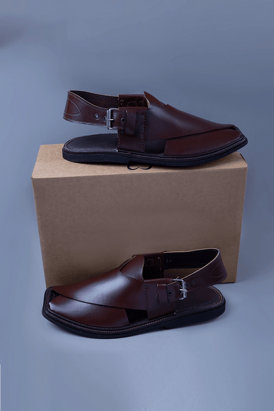 Maroon Leather Kaptaan Chappal with Classic Cross Strap Design
