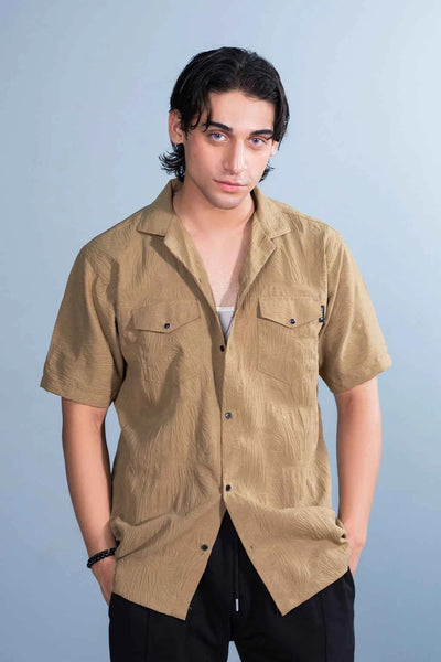 Men’s Khaki Textured Casual Shirt – Lightweight & Breezy
