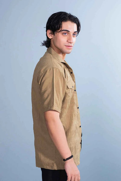 Men’s Khaki Textured Casual Shirt – Lightweight & Breezy