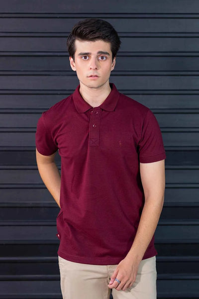 Men’s Maroon Piqué Polo Shirt – Classic Fit & Soft Cotton Feel